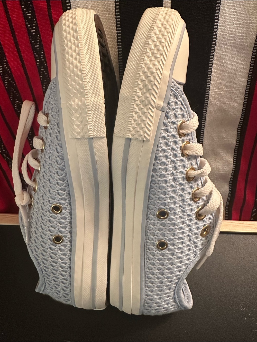 Converse Women's Light Blue Crochet Low Top Sneakers with Gold Eyelets - NWOT - Picture 3 of 6